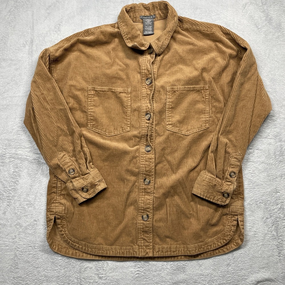 Matty M Corduroy Button Up Shirt Women Large Tan Brown Oversized Shacket